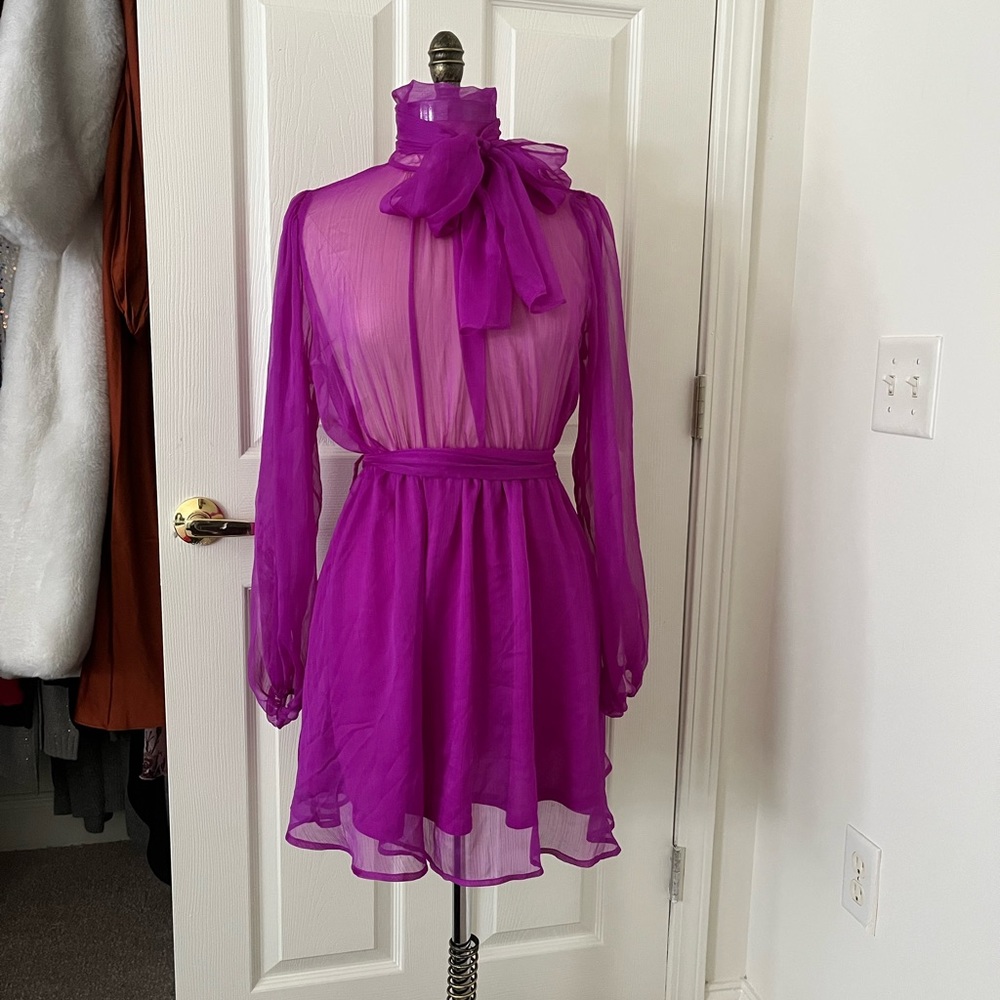 AKIRA Fuchsia Sheer High Neck Dress